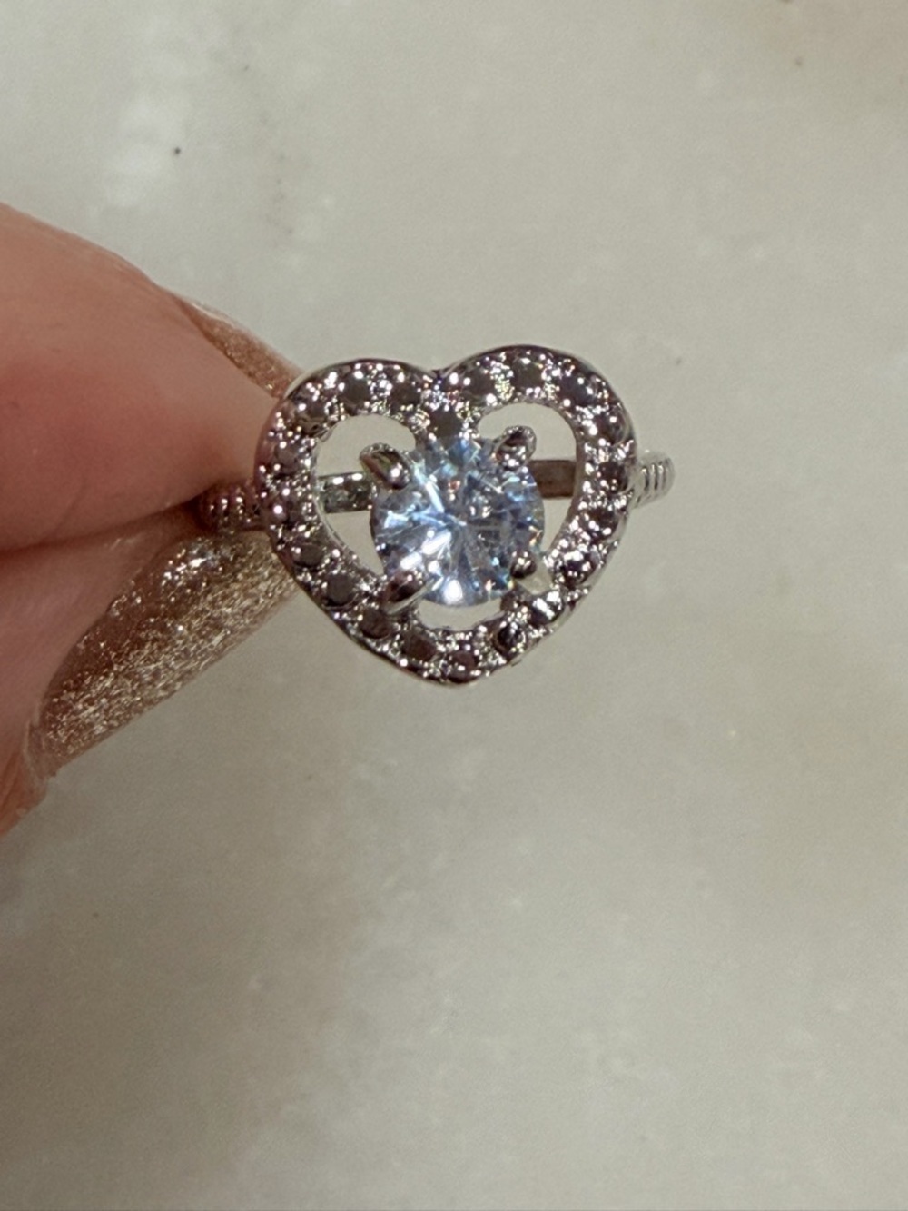 Heart Halo Cubic Zirconia Ring in Silver Size 6